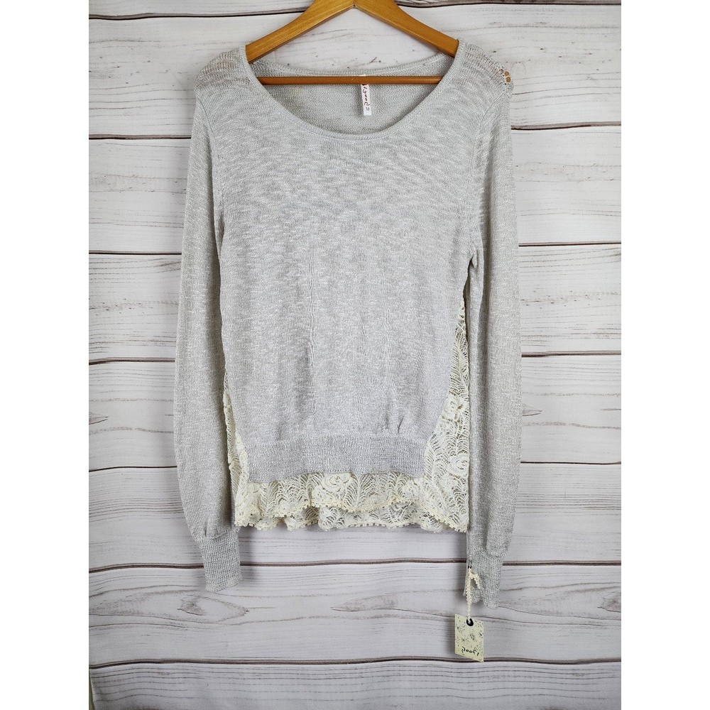 NEW Poof Cream Lace Long Sleeve Sweater Junior's Medium